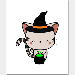 Cute tabby cat is a witch Posters and Art